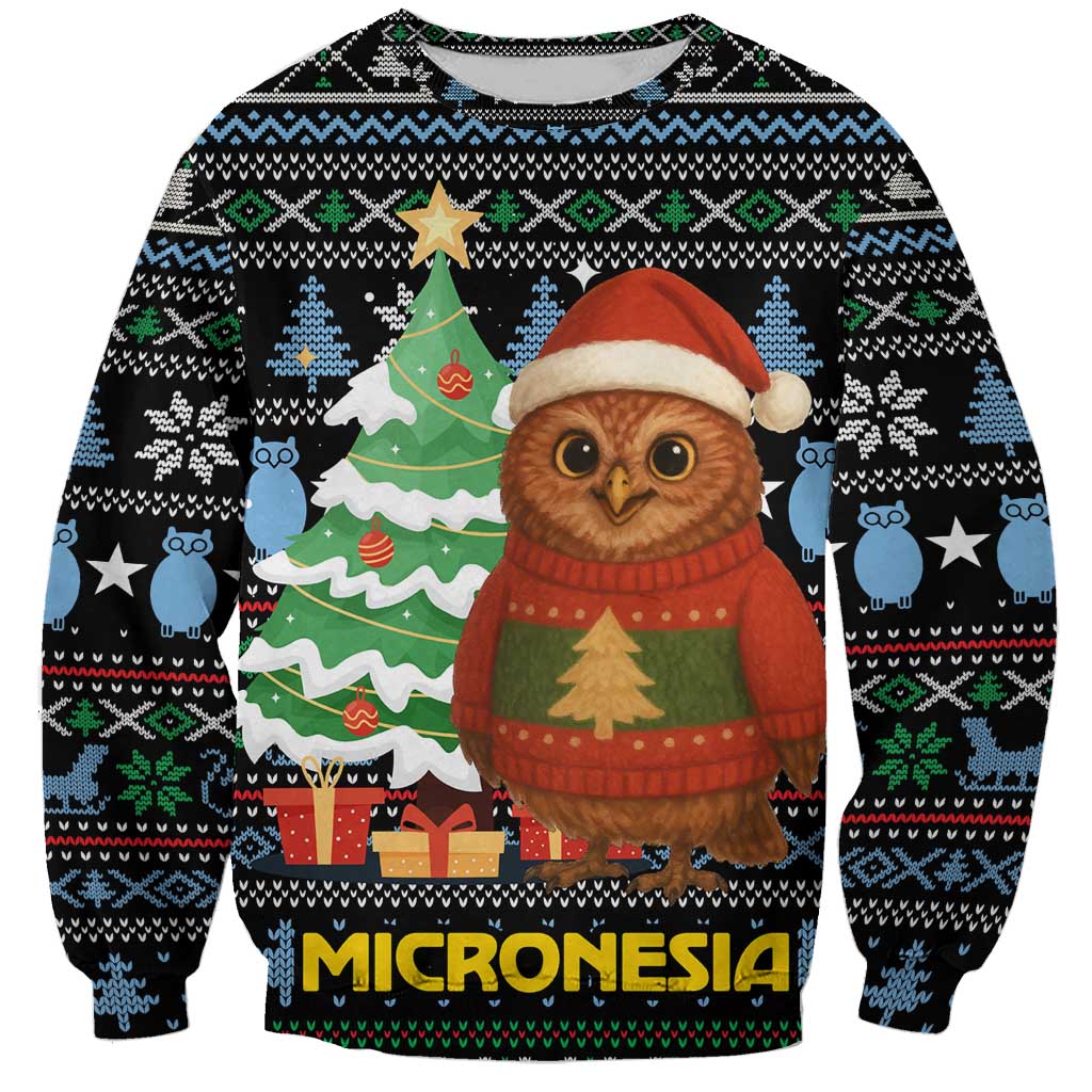 Micronesia Christmas Sweatshirt with Santa Owl Christmas Tree Gifts and Snowflake - Wonder Print Shop