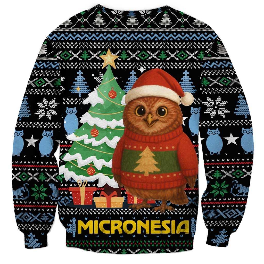 Micronesia Christmas Sweatshirt with Santa Owl Christmas Tree Gifts and Snowflake - Wonder Print Shop