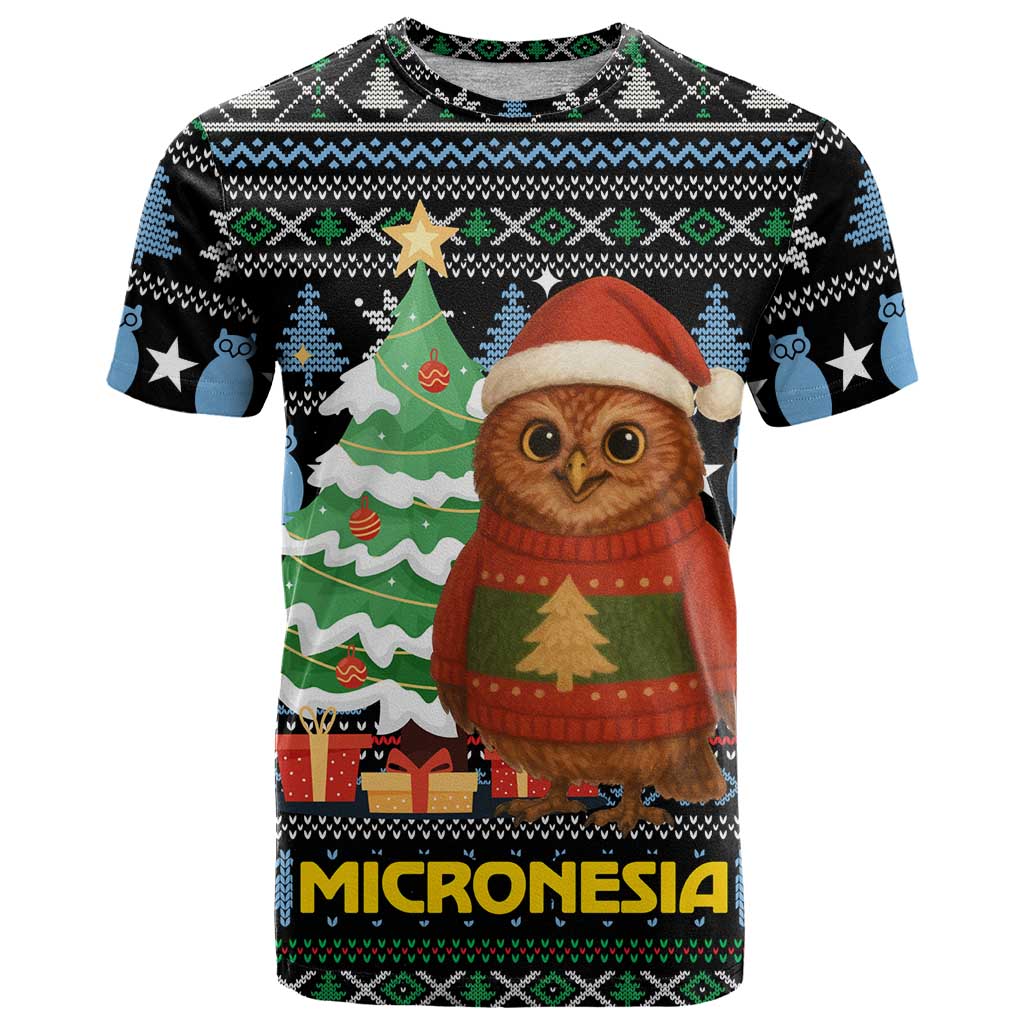 Micronesia Christmas T Shirt with Santa Owl Christmas Tree Gifts and Snowflake - Wonder Print Shop