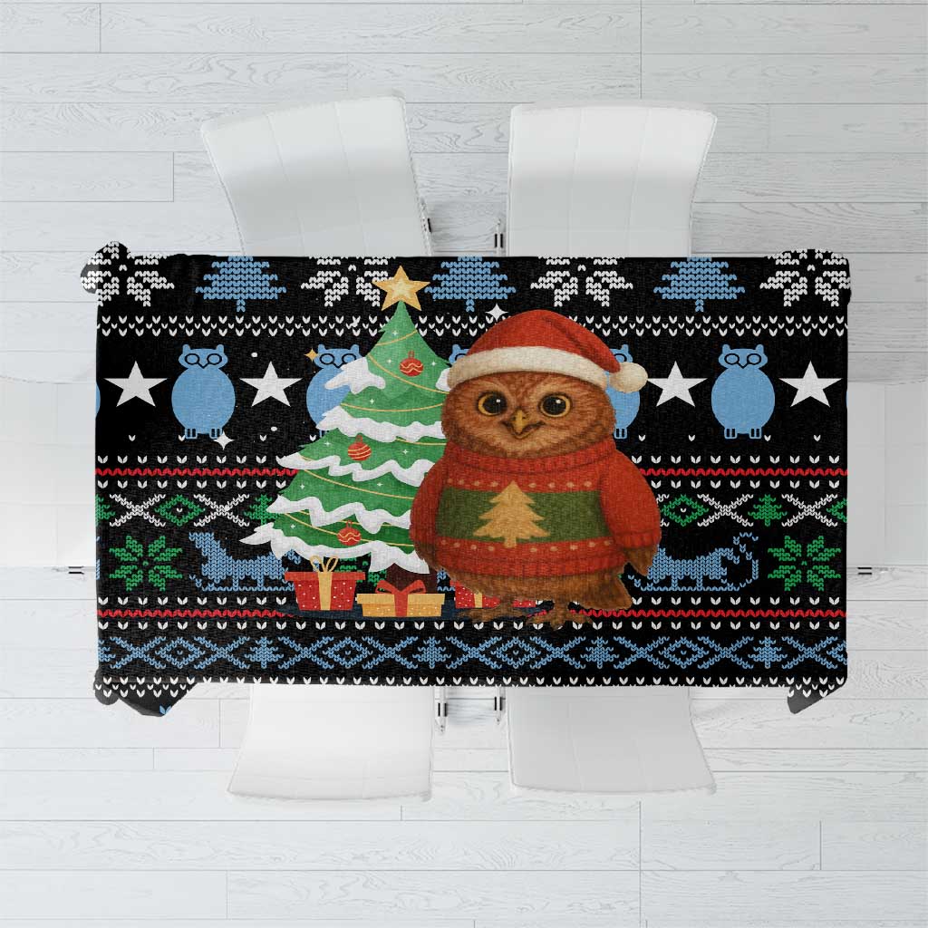 Micronesia Christmas Tablecloth with Santa Owl Christmas Tree Gifts and Snowflake - Wonder Print Shop