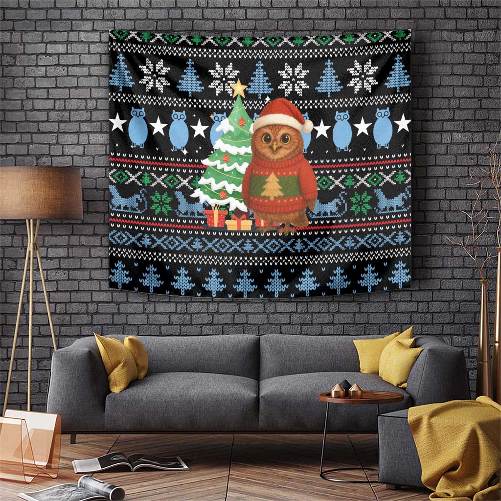 Micronesia Christmas Tapestry with Santa Owl Christmas Tree Gifts and Snowflake - Wonder Print Shop