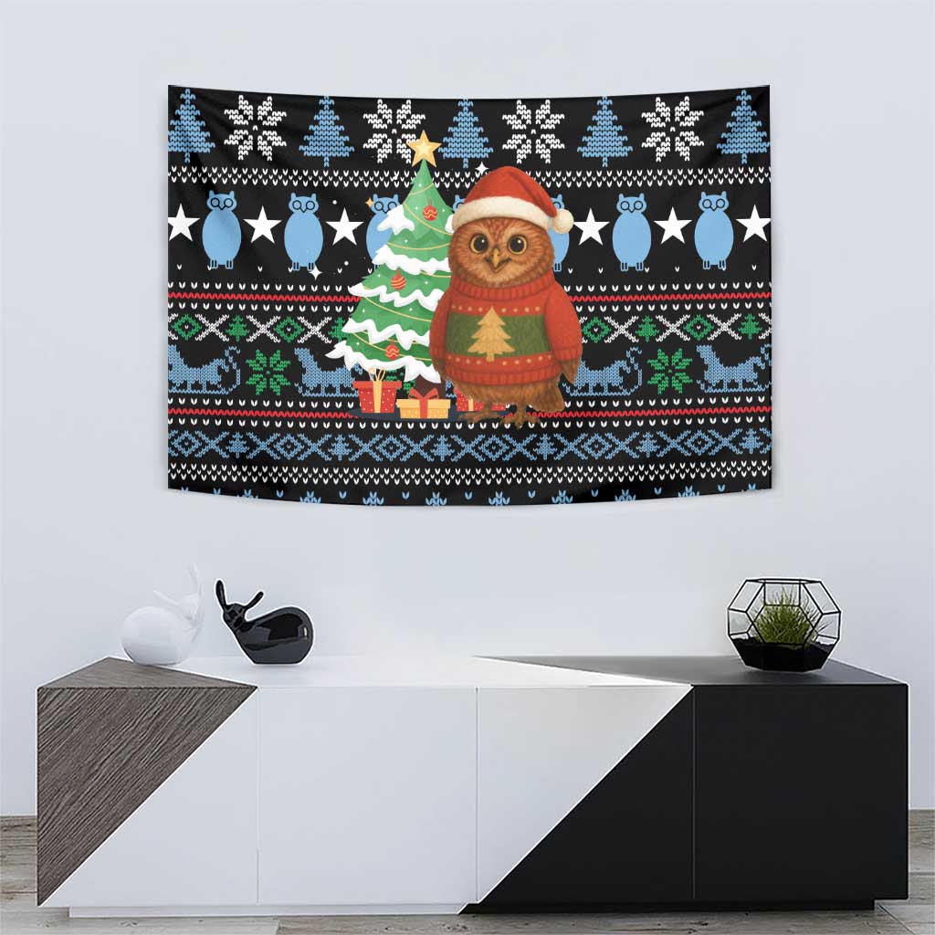 Micronesia Christmas Tapestry with Santa Owl Christmas Tree Gifts and Snowflake - Wonder Print Shop