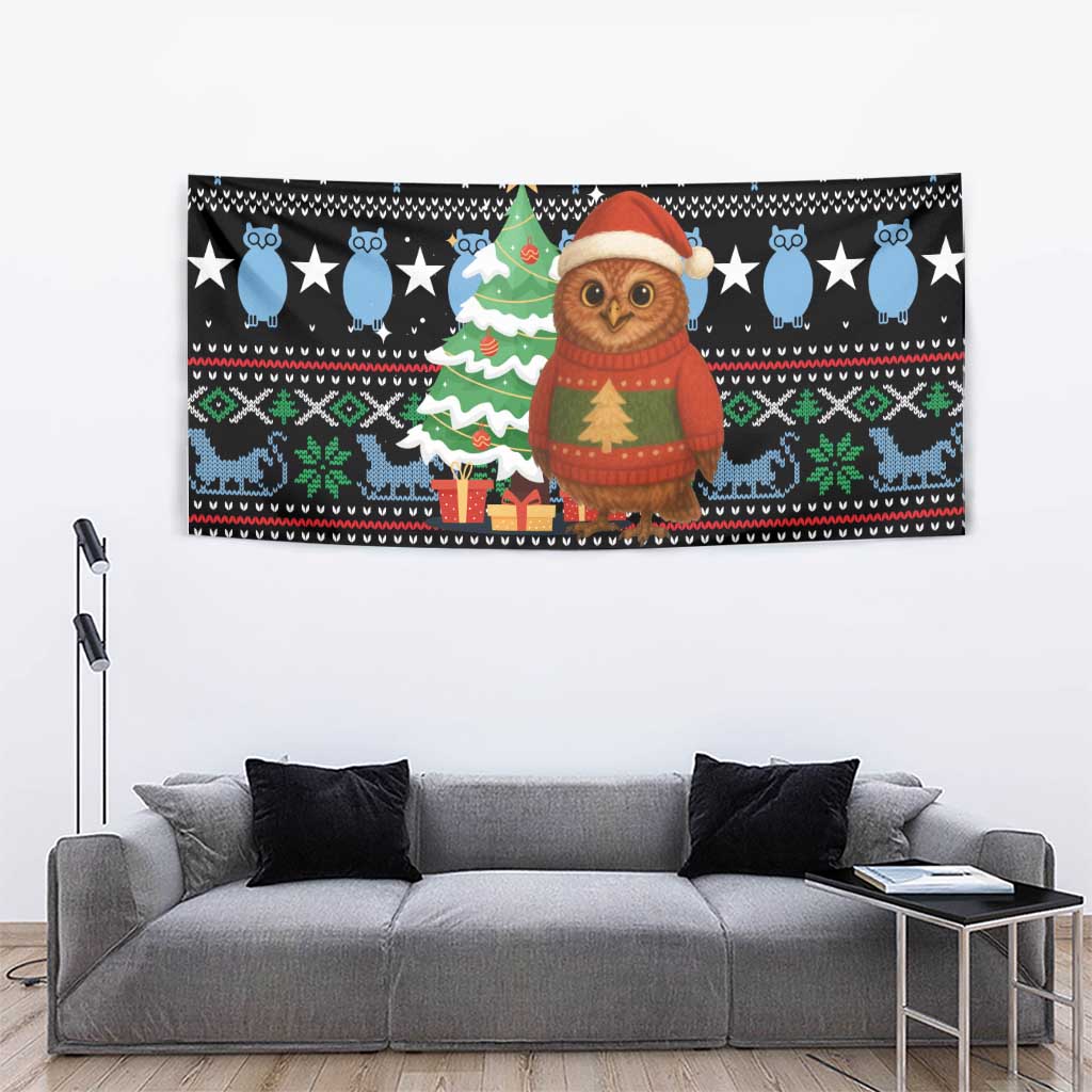 Micronesia Christmas Tapestry with Santa Owl Christmas Tree Gifts and Snowflake - Wonder Print Shop