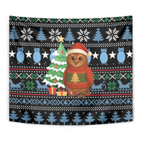 Micronesia Christmas Tapestry with Santa Owl Christmas Tree Gifts and Snowflake - Wonder Print Shop