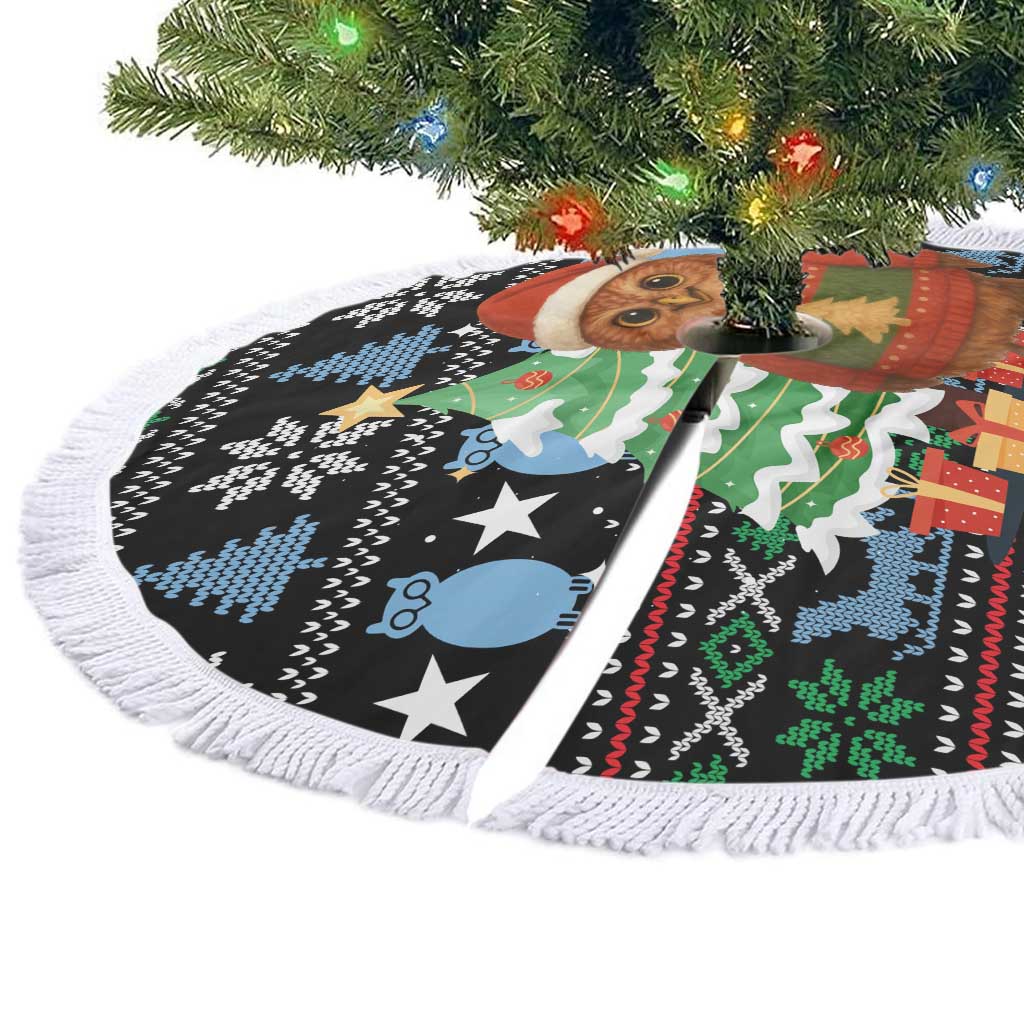 Micronesia Christmas Tree Skirt with Santa Owl Christmas Tree Gifts and Snowflake - Wonder Print Shop