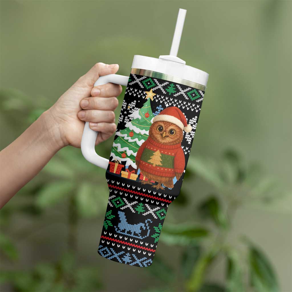 Micronesia Christmas Tumbler With Handle with Santa Owl Christmas Tree Gifts and Snowflake - Wonder Print Shop