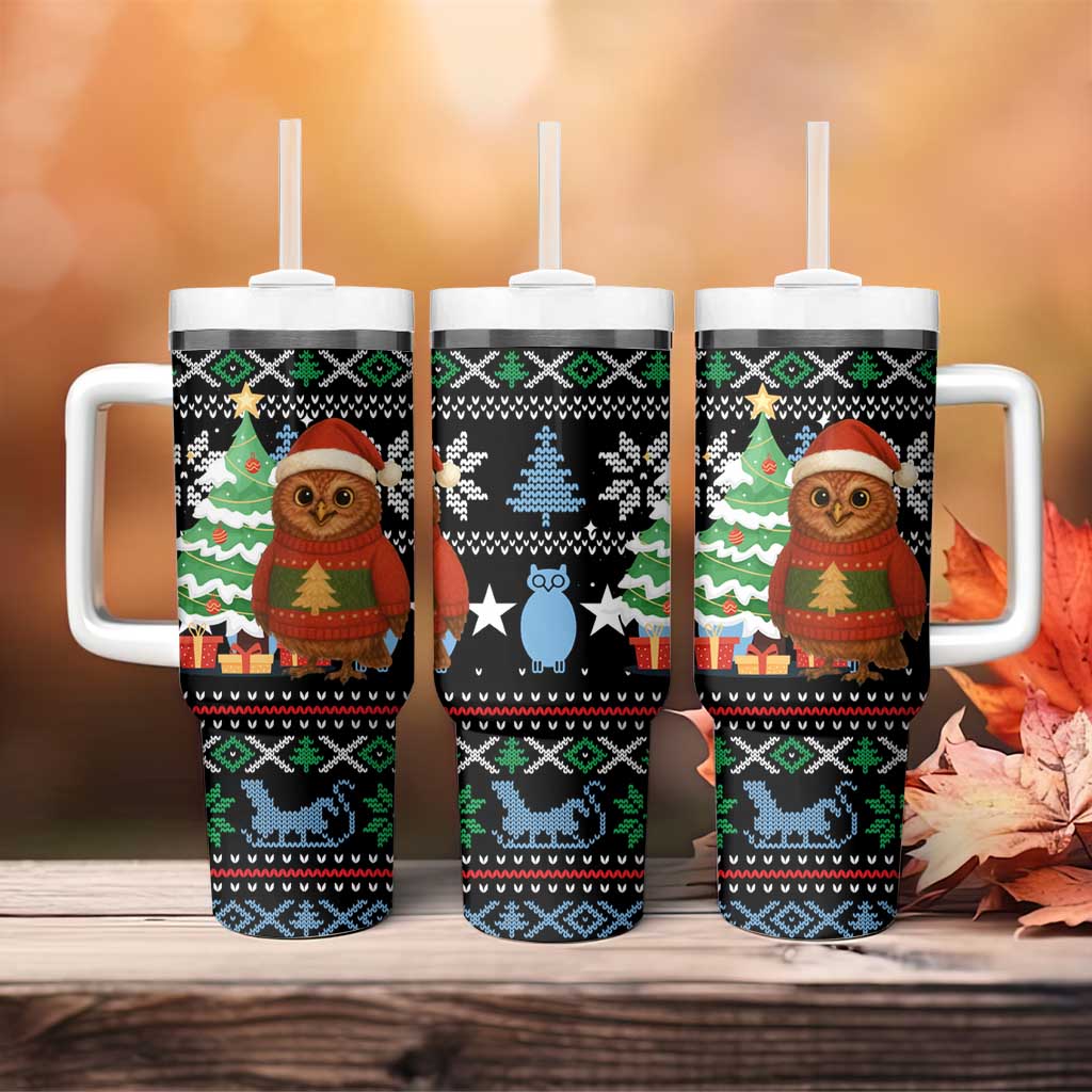 Micronesia Christmas Tumbler With Handle with Santa Owl Christmas Tree Gifts and Snowflake - Wonder Print Shop