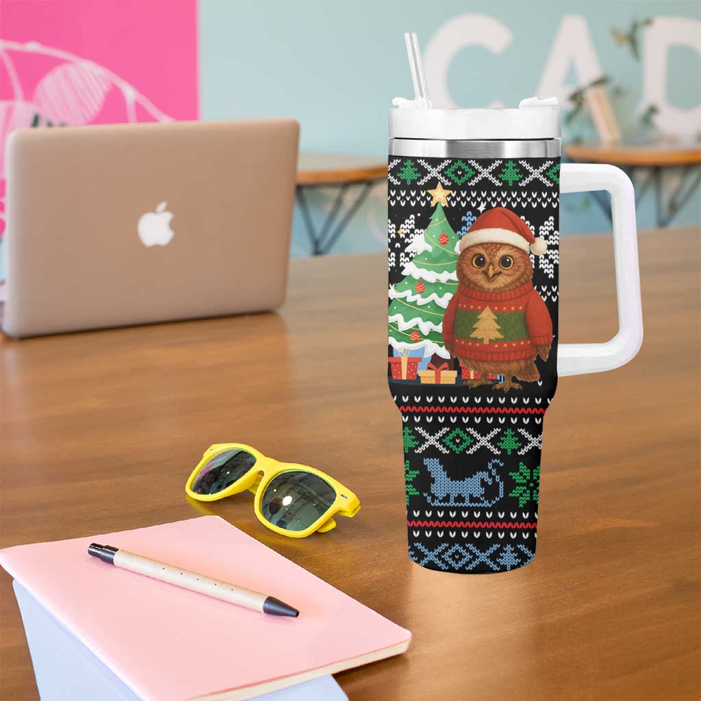 Micronesia Christmas Tumbler With Handle with Santa Owl Christmas Tree Gifts and Snowflake - Wonder Print Shop