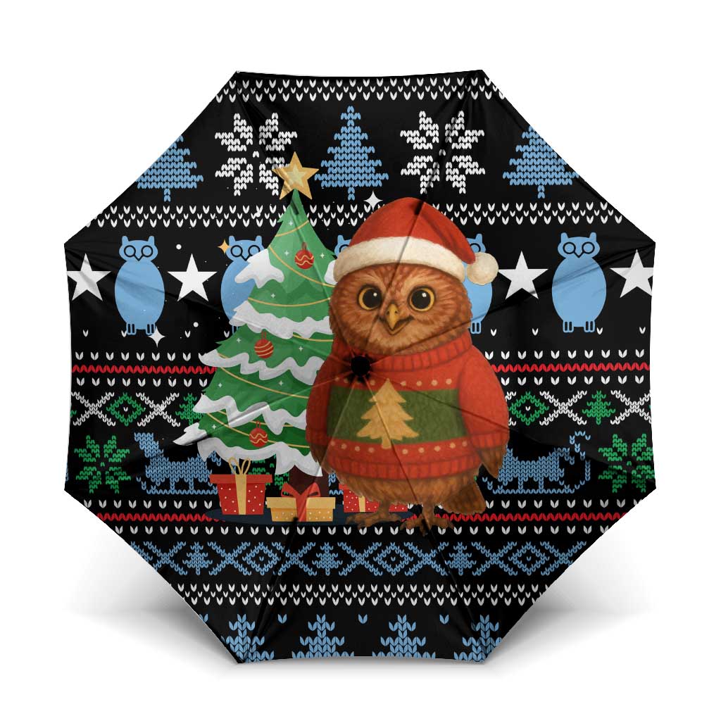 Micronesia Christmas Umbrella with Santa Owl Christmas Tree Gifts and Snowflake - Wonder Print Shop