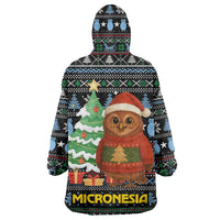 Micronesia Christmas Wearable Blanket Hoodie with Santa Owl Christmas Tree Gifts and Snowflake - Wonder Print Shop