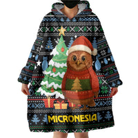 Micronesia Christmas Wearable Blanket Hoodie with Santa Owl Christmas Tree Gifts and Snowflake - Wonder Print Shop