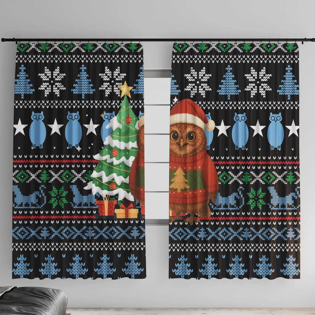 Micronesia Christmas Window Curtain with Santa Owl Christmas Tree Gifts and Snowflake - Wonder Print Shop