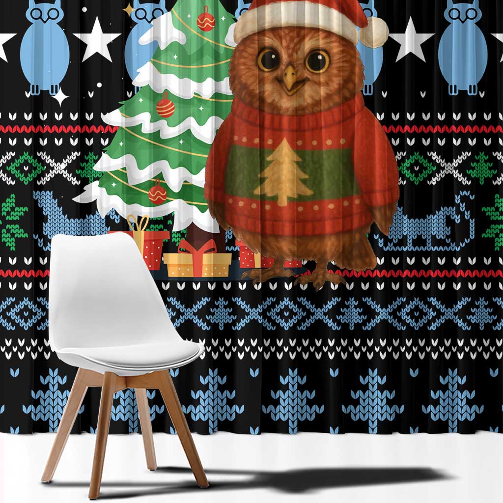 Micronesia Christmas Window Curtain with Santa Owl Christmas Tree Gifts and Snowflake - Wonder Print Shop