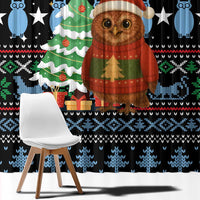Micronesia Christmas Window Curtain with Santa Owl Christmas Tree Gifts and Snowflake - Wonder Print Shop