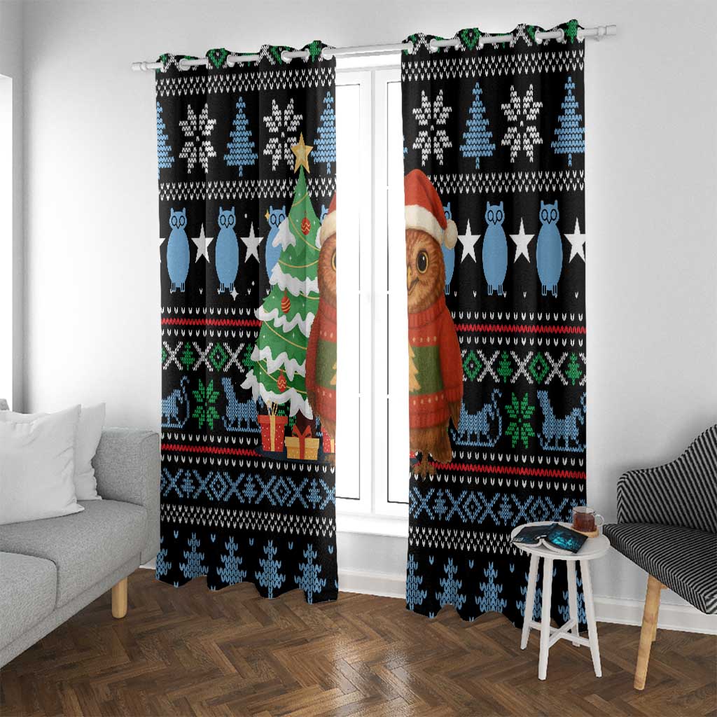 Micronesia Christmas Window Curtain with Santa Owl Christmas Tree Gifts and Snowflake - Wonder Print Shop