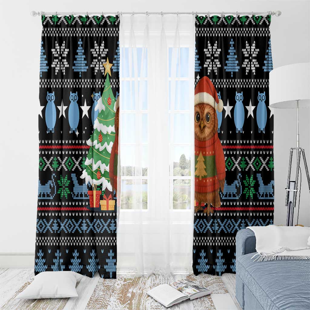 Micronesia Christmas Window Curtain with Santa Owl Christmas Tree Gifts and Snowflake - Wonder Print Shop