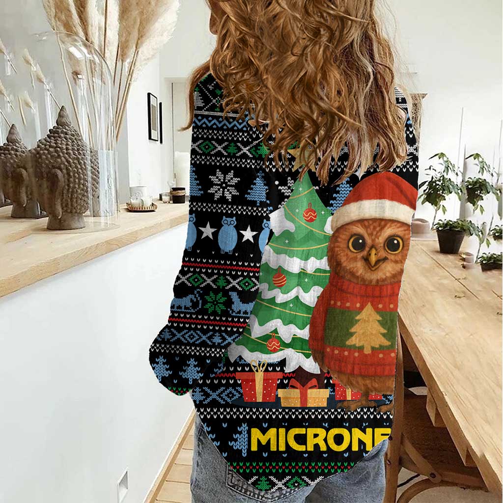 Micronesia Christmas Women Casual Shirt with Santa Owl Christmas Tree Gifts and Snowflake - Wonder Print Shop