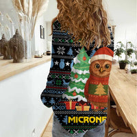 Micronesia Christmas Women Casual Shirt with Santa Owl Christmas Tree Gifts and Snowflake - Wonder Print Shop