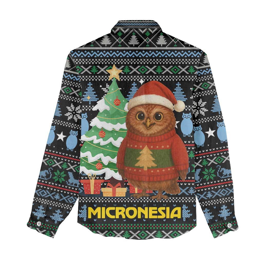 Micronesia Christmas Women Casual Shirt with Santa Owl Christmas Tree Gifts and Snowflake - Wonder Print Shop