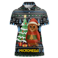 Micronesia Christmas Women Polo Shirt with Santa Owl Christmas Tree Gifts and Snowflake - Wonder Print Shop