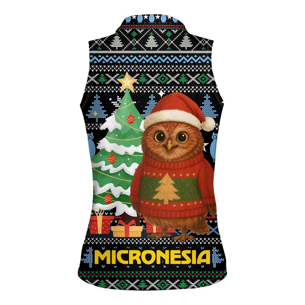 Micronesia Christmas Women Sleeveless Polo Shirt with Santa Owl Christmas Tree Gifts and Snowflake - Wonder Print Shop