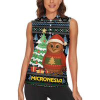 Micronesia Christmas Women Sleeveless Polo Shirt with Santa Owl Christmas Tree Gifts and Snowflake - Wonder Print Shop