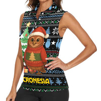 Micronesia Christmas Women Sleeveless Polo Shirt with Santa Owl Christmas Tree Gifts and Snowflake - Wonder Print Shop