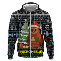 Micronesia Christmas Zip Hoodie with Santa Owl Christmas Tree Gifts and Snowflake - Wonder Print Shop