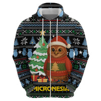 Micronesia Christmas Zip Hoodie with Santa Owl Christmas Tree Gifts and Snowflake - Wonder Print Shop