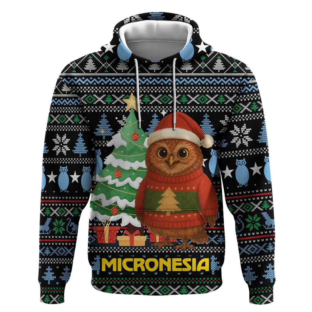 Micronesia Christmas Zip Hoodie with Santa Owl Christmas Tree Gifts and Snowflake - Wonder Print Shop