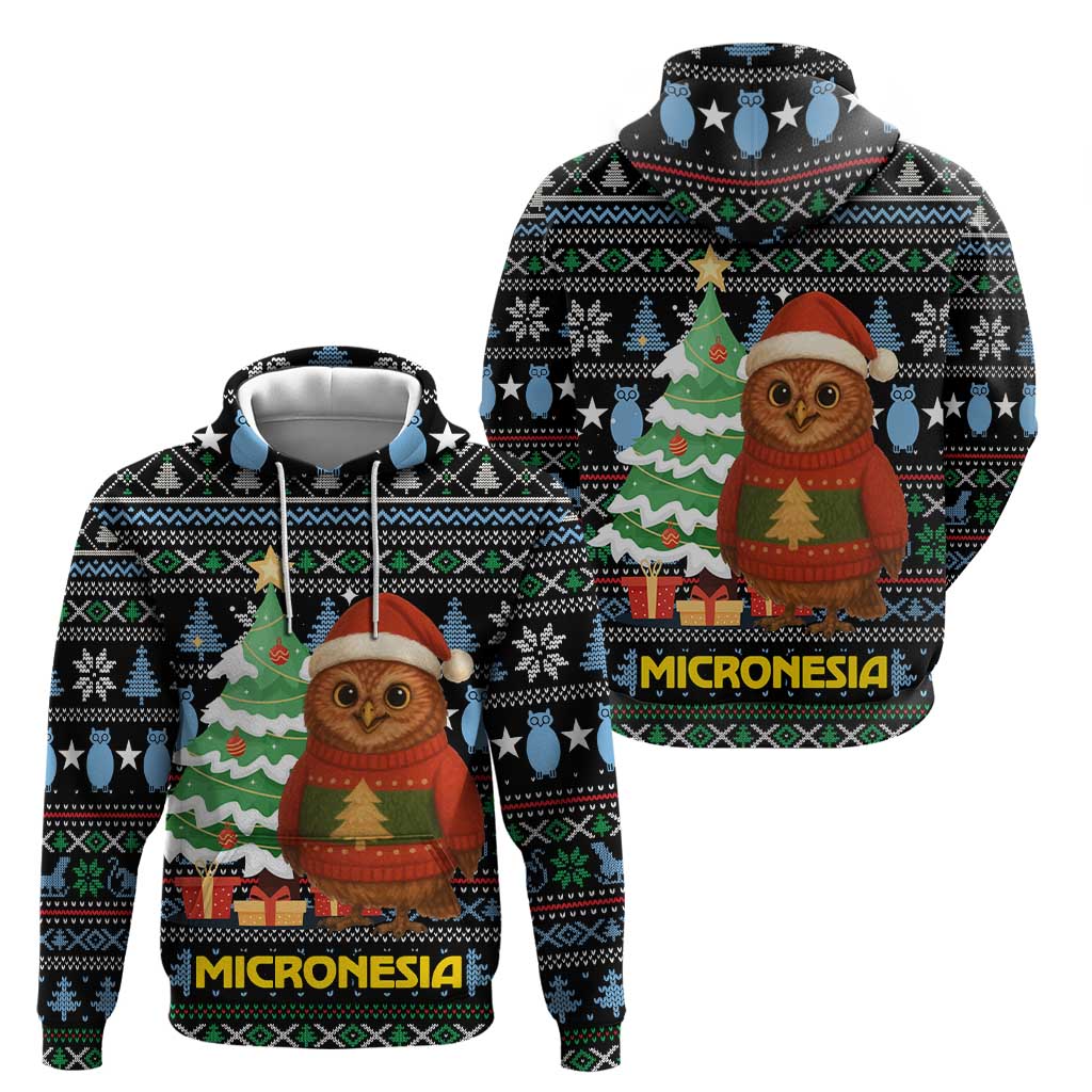 Micronesia Christmas Zip Hoodie with Santa Owl Christmas Tree Gifts and Snowflake - Wonder Print Shop