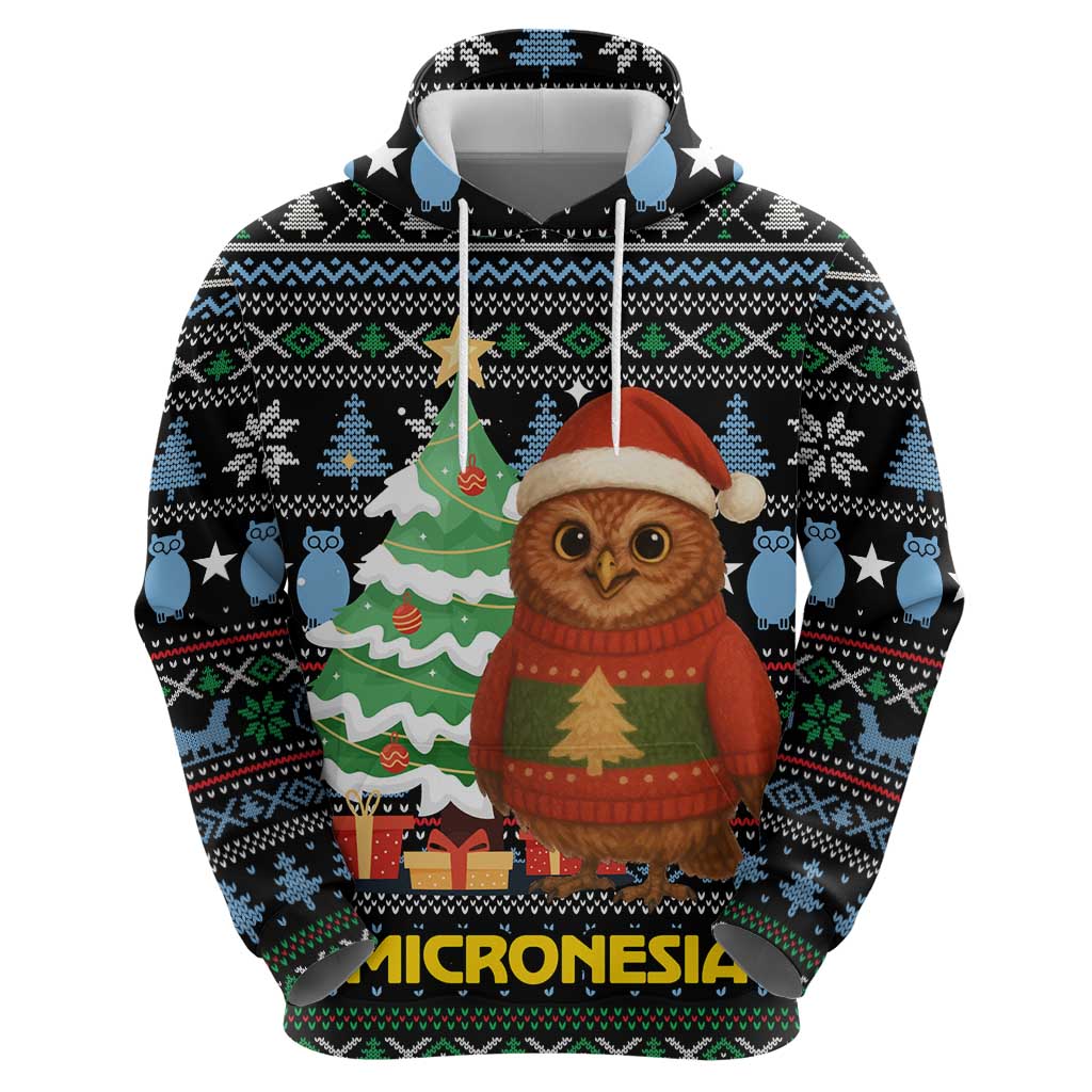Micronesia Christmas Zip Hoodie with Santa Owl Christmas Tree Gifts and Snowflake - Wonder Print Shop
