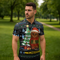 Micronesia Christmas Zipper Polo Shirt with Santa Owl Christmas Tree Gifts and Snowflake - Wonder Print Shop