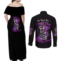 I've Got B Dust Couples Matching Off Shoulder Maxi Dress and Long Sleeve Button Shirt - Wonder Print Shop