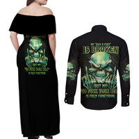 My Give A F Madly Skull Couples Matching Off Shoulder Maxi Dress and Long Sleeve Button Shirt - Wonder Print Shop
