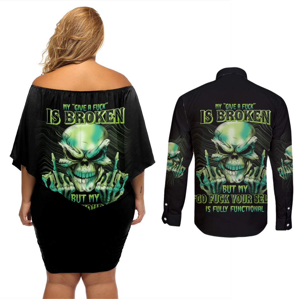 My Give A F Madly Skull Couples Matching Off Shoulder Short Dress and Long Sleeve Button Shirt - Wonder Print Shop