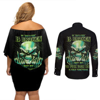 My Give A F Madly Skull Couples Matching Off Shoulder Short Dress and Long Sleeve Button Shirt - Wonder Print Shop