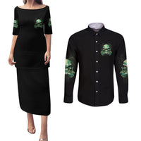 My Give A F Madly Skull Couples Matching Puletasi Dress and Long Sleeve Button Shirt - Wonder Print Shop