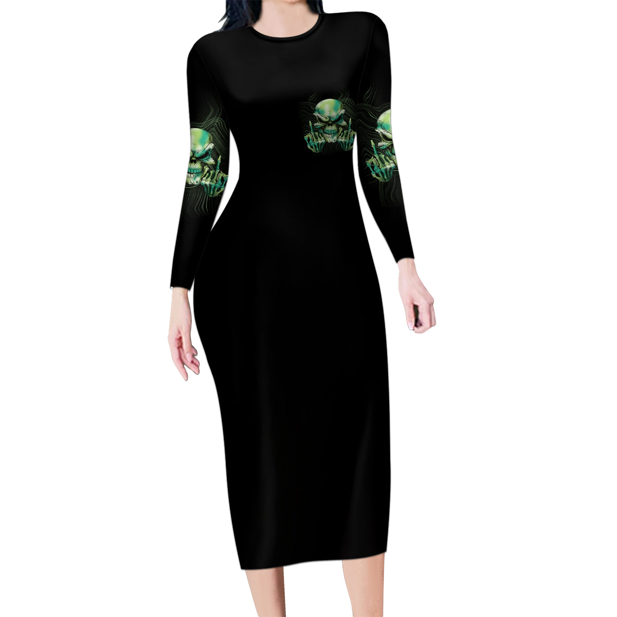 My Give A F Madly Skull Family Matching Long Sleeve Bodycon Dress and Hawaiian Shirt - Wonder Print Shop