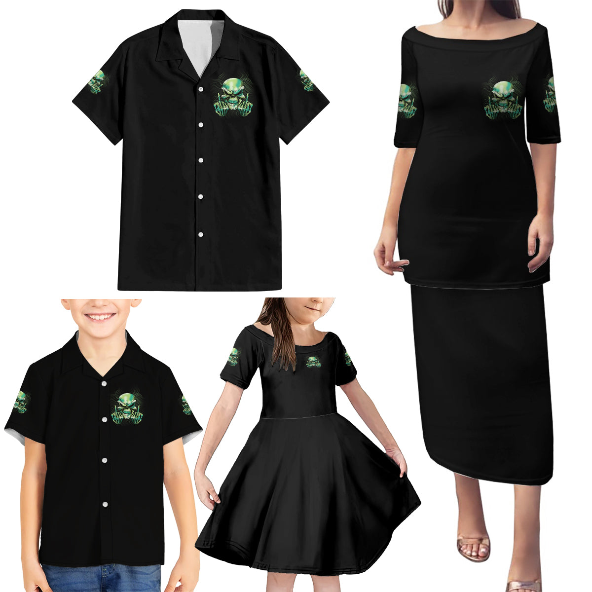 My Give A F Madly Skull Family Matching Puletasi Dress and Hawaiian Shirt - Wonder Print Shop