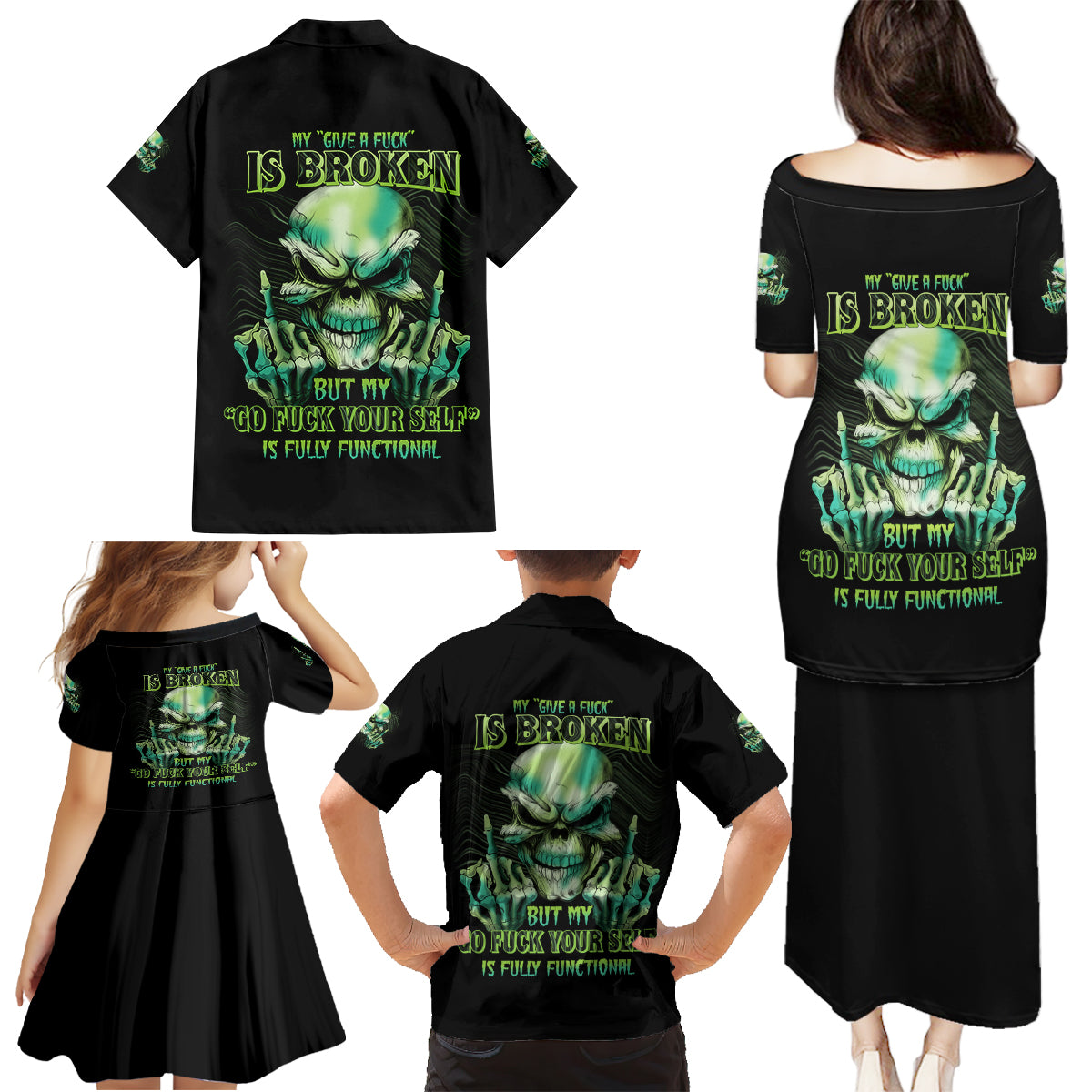 My Give A F Madly Skull Family Matching Puletasi Dress and Hawaiian Shirt - Wonder Print Shop