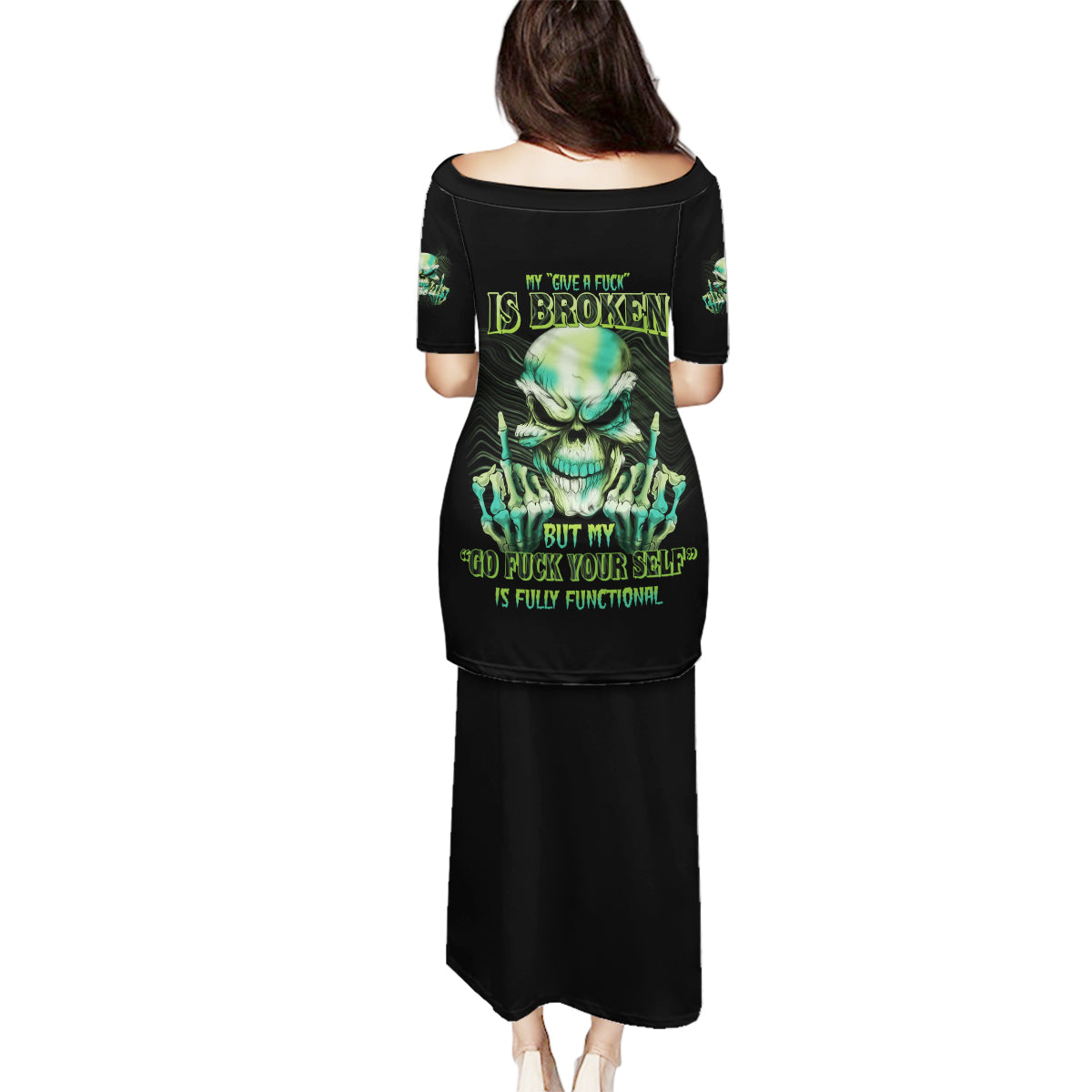 My Give A F Madly Skull Family Matching Puletasi Dress and Hawaiian Shirt - Wonder Print Shop