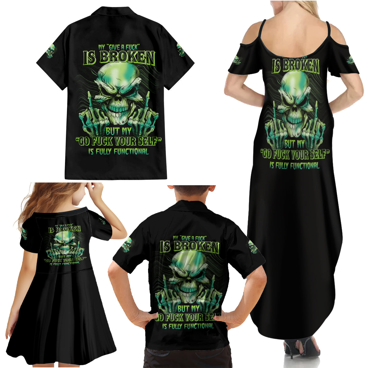 My Give A F Madly Skull Family Matching Summer Maxi Dress and Hawaiian Shirt - Wonder Print Shop
