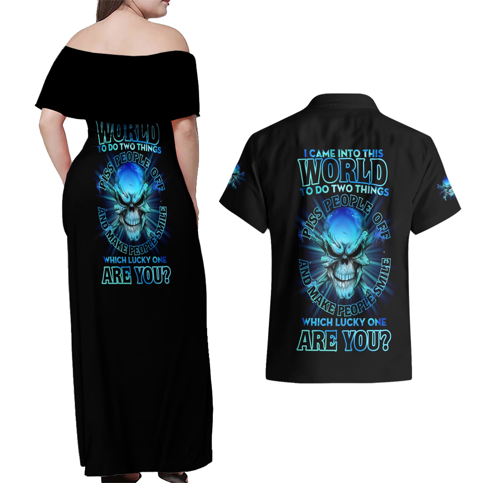 I Came Into This World Couples Matching Off Shoulder Maxi Dress and Hawaiian Shirt - Wonder Print Shop