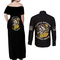 A Little Sunshine A Little Savage Skull Couples Matching Off Shoulder Maxi Dress and Long Sleeve Button Shirt - Wonder Print Shop