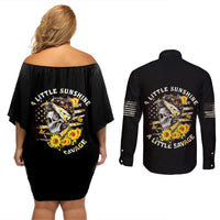 A Little Sunshine A Little Savage Skull Couples Matching Off Shoulder Short Dress and Long Sleeve Button Shirt - Wonder Print Shop