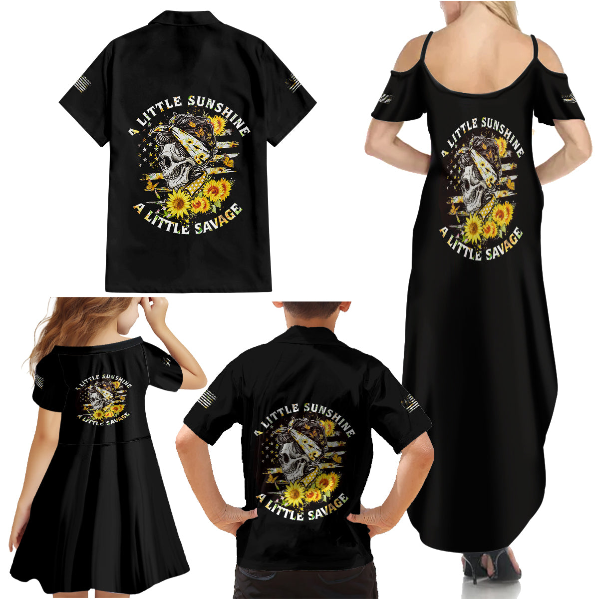 A Little Sunshine A Little Savage Skull Family Matching Summer Maxi Dress and Hawaiian Shirt - Wonder Print Shop