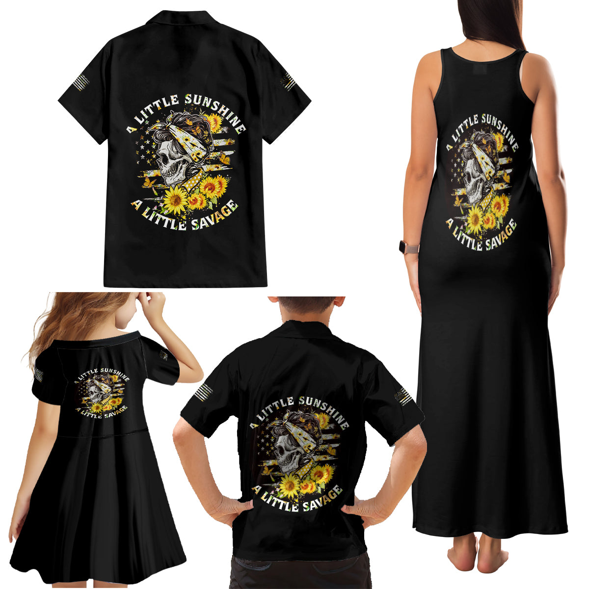 A Little Sunshine A Little Savage Skull Family Matching Tank Maxi Dress and Hawaiian Shirt - Wonder Print Shop