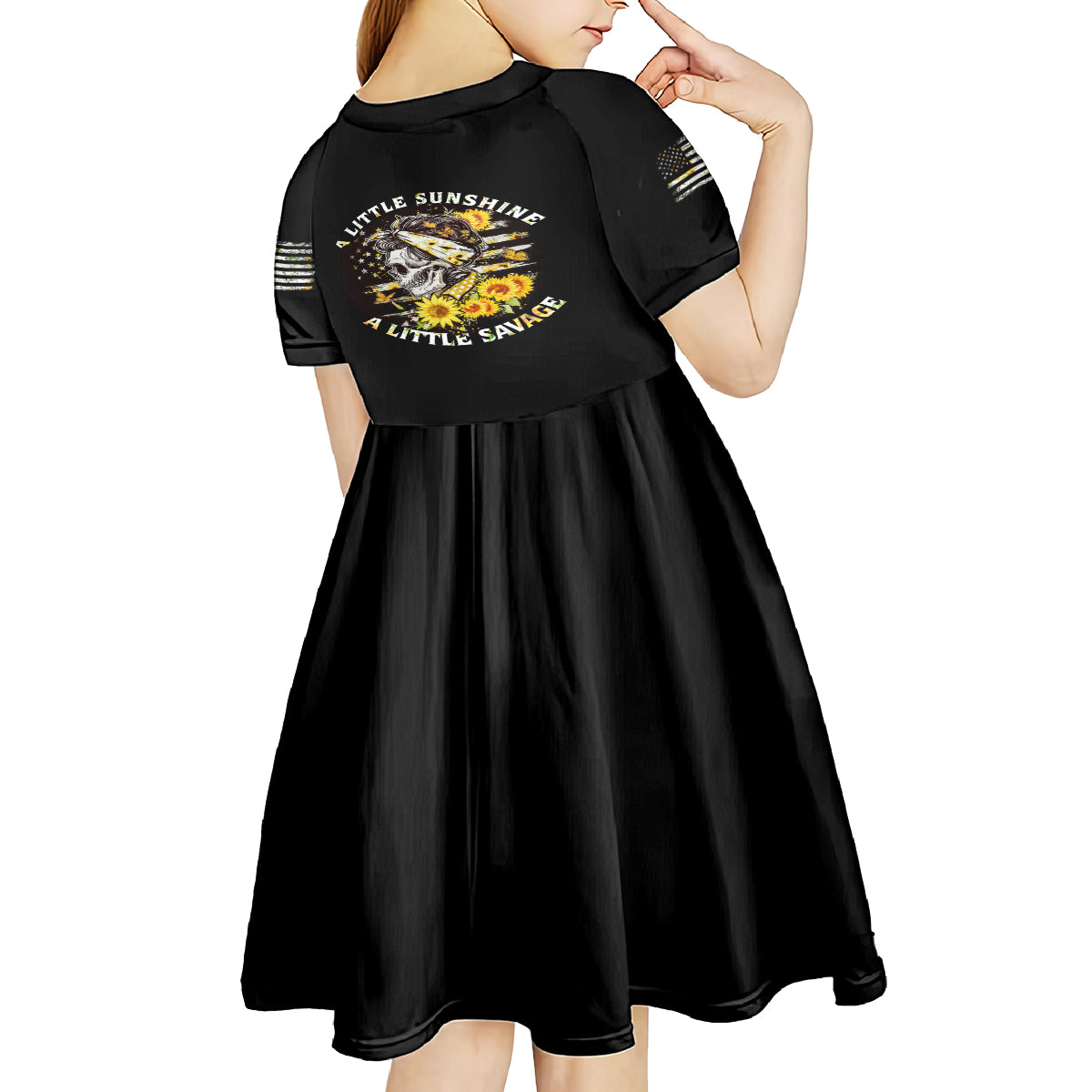 A Little Sunshine A Little Savage Skull Kid Short Sleeve Dress - Wonder Print Shop