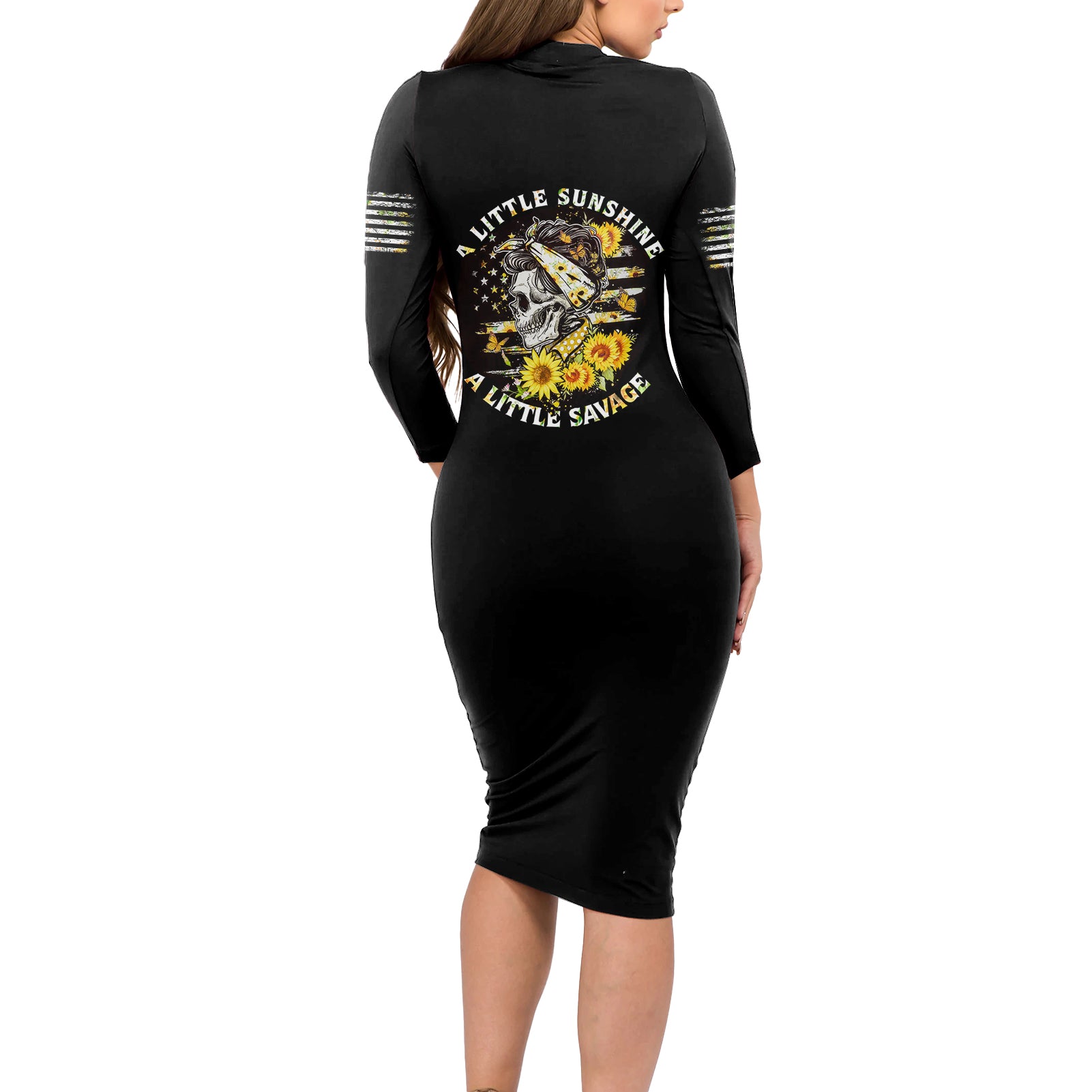 A Little Sunshine A Little Savage Skull Long Sleeve Bodycon Dress - Wonder Print Shop
